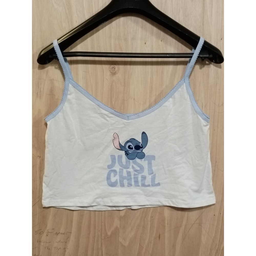 Disney Lilo & Stitch Just Chill Crop Top With Blue Light‎ Trim ft Stitch Size L
